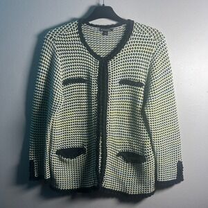 Brooks Brothers Textured Knit Jacket Cardigan Black White Yellow Blue Size L